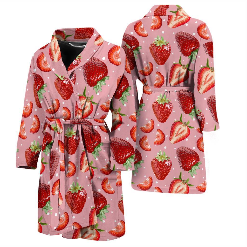 Strawberry Slice Print Pattern Men Long Robe-grizzshop