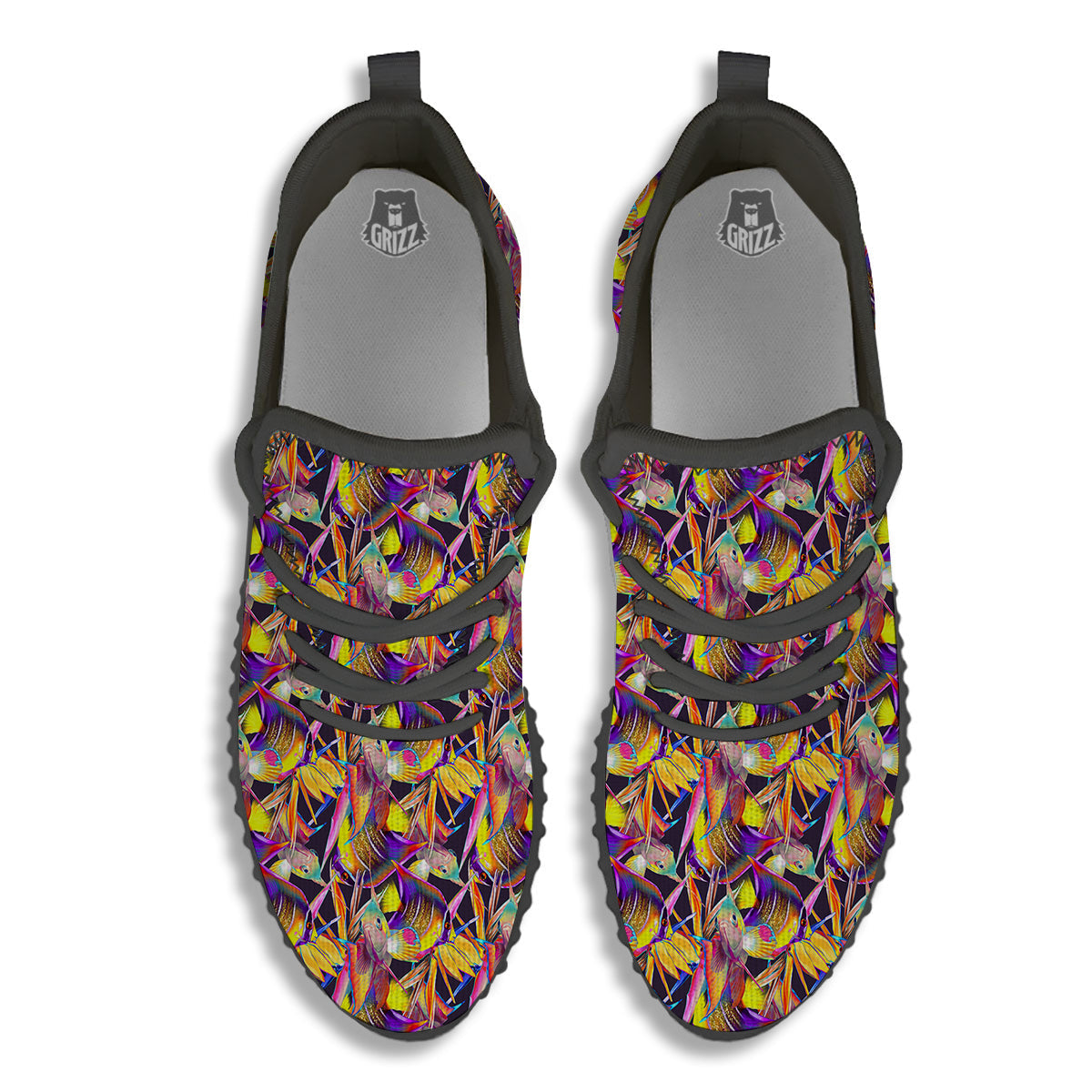 Strelitzia and Fish Tropical Exotic Print Pattern Black Walking Shoes-grizzshop
