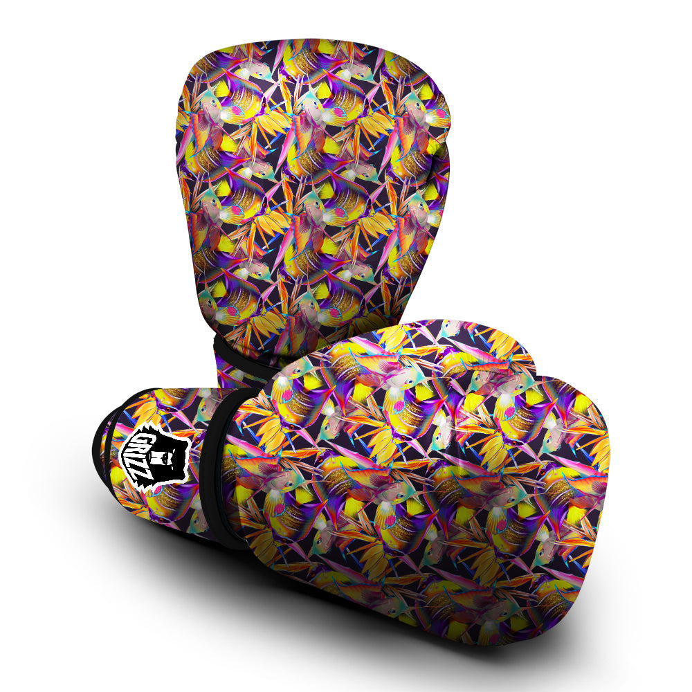 Strelitzia and Fish Tropical Exotic Print Pattern Boxing Gloves-grizzshop