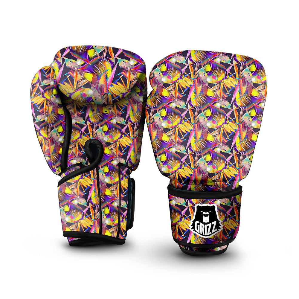 Strelitzia and Fish Tropical Exotic Print Pattern Boxing Gloves-grizzshop
