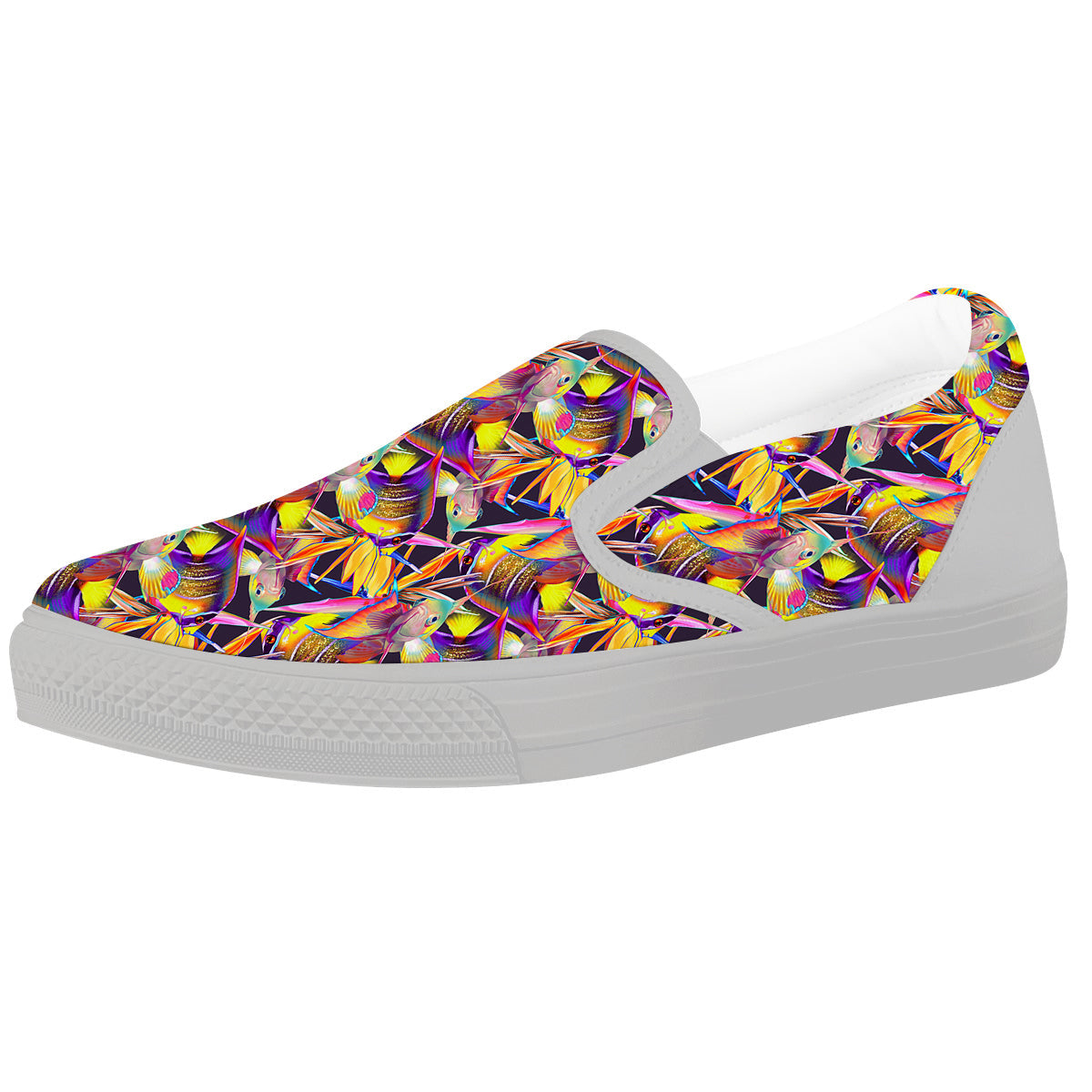 Strelitzia and Fish Tropical Exotic Print Pattern White Slip On Shoes-grizzshop