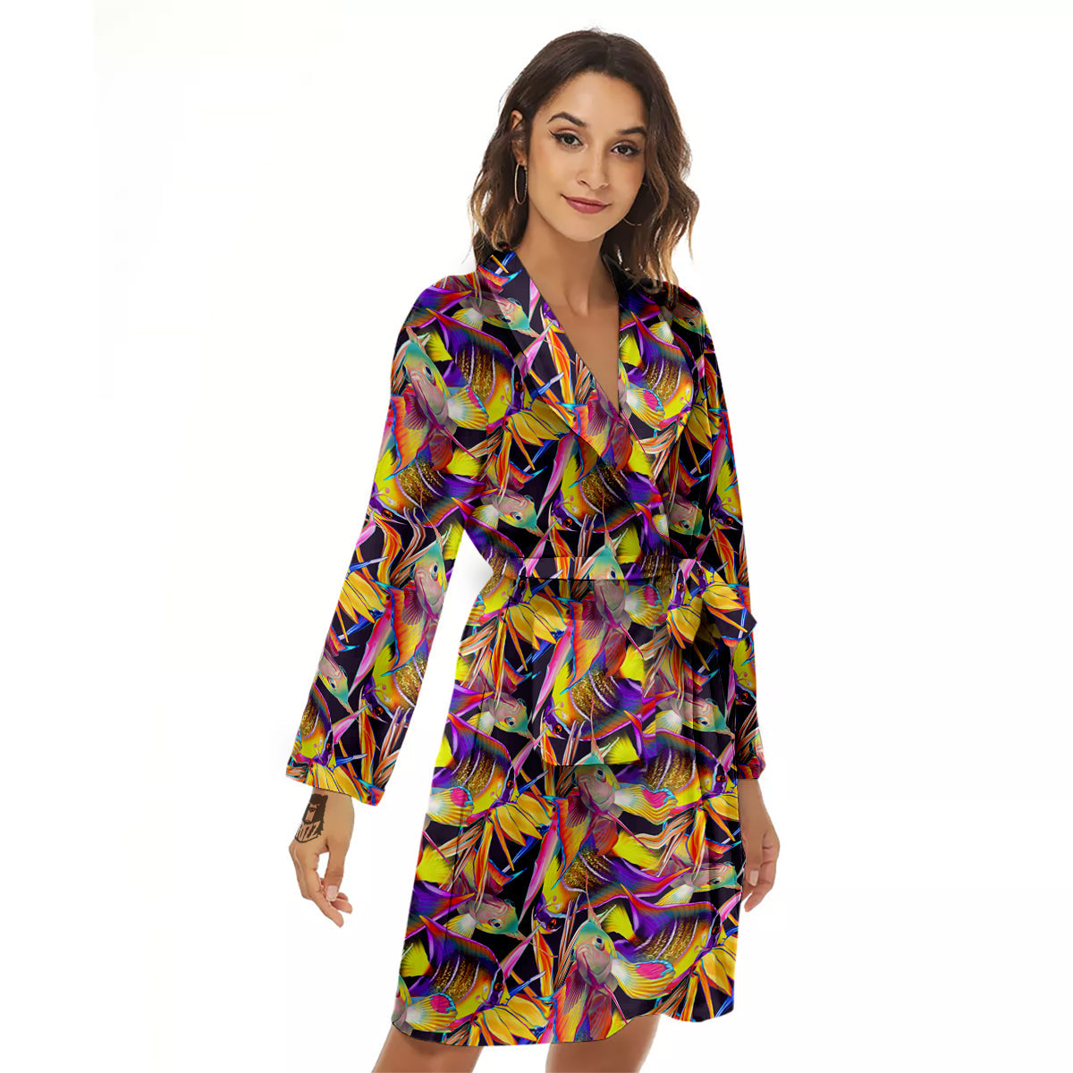 Strelitzia and Fish Tropical Exotic Print Pattern Women's Robe-grizzshop