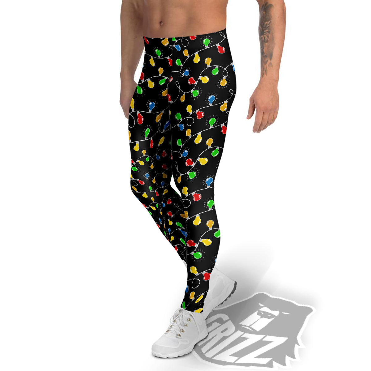 String Lights Colorful Christmas Print Men's Leggings-grizzshop