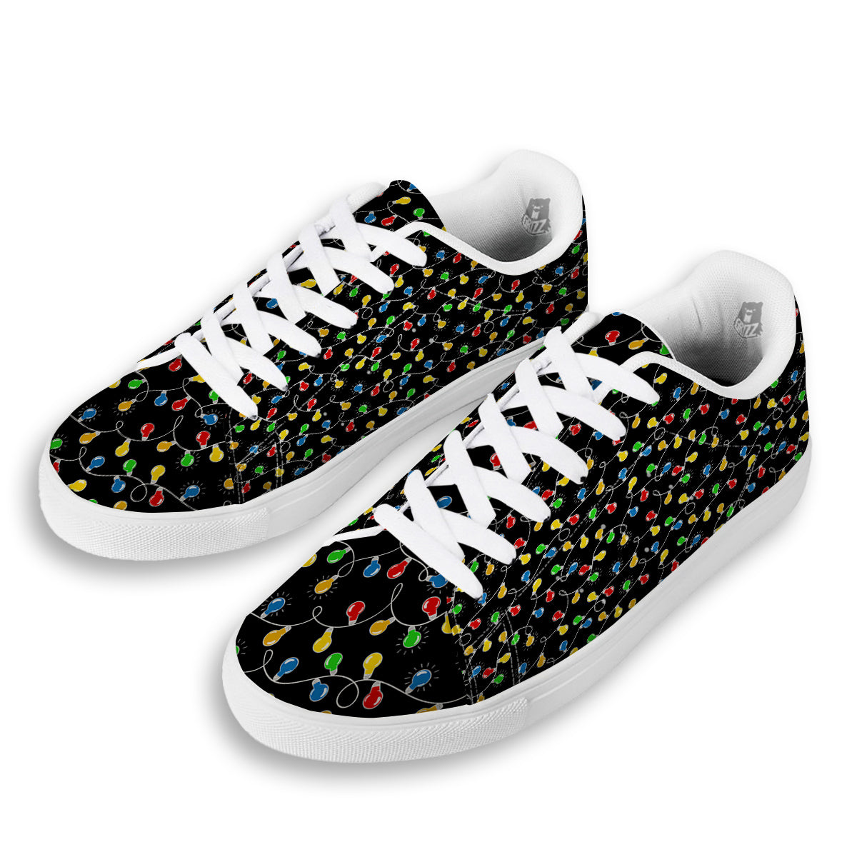 String Lights Colorful Christmas Print White Low Top Sneakers-grizzshop