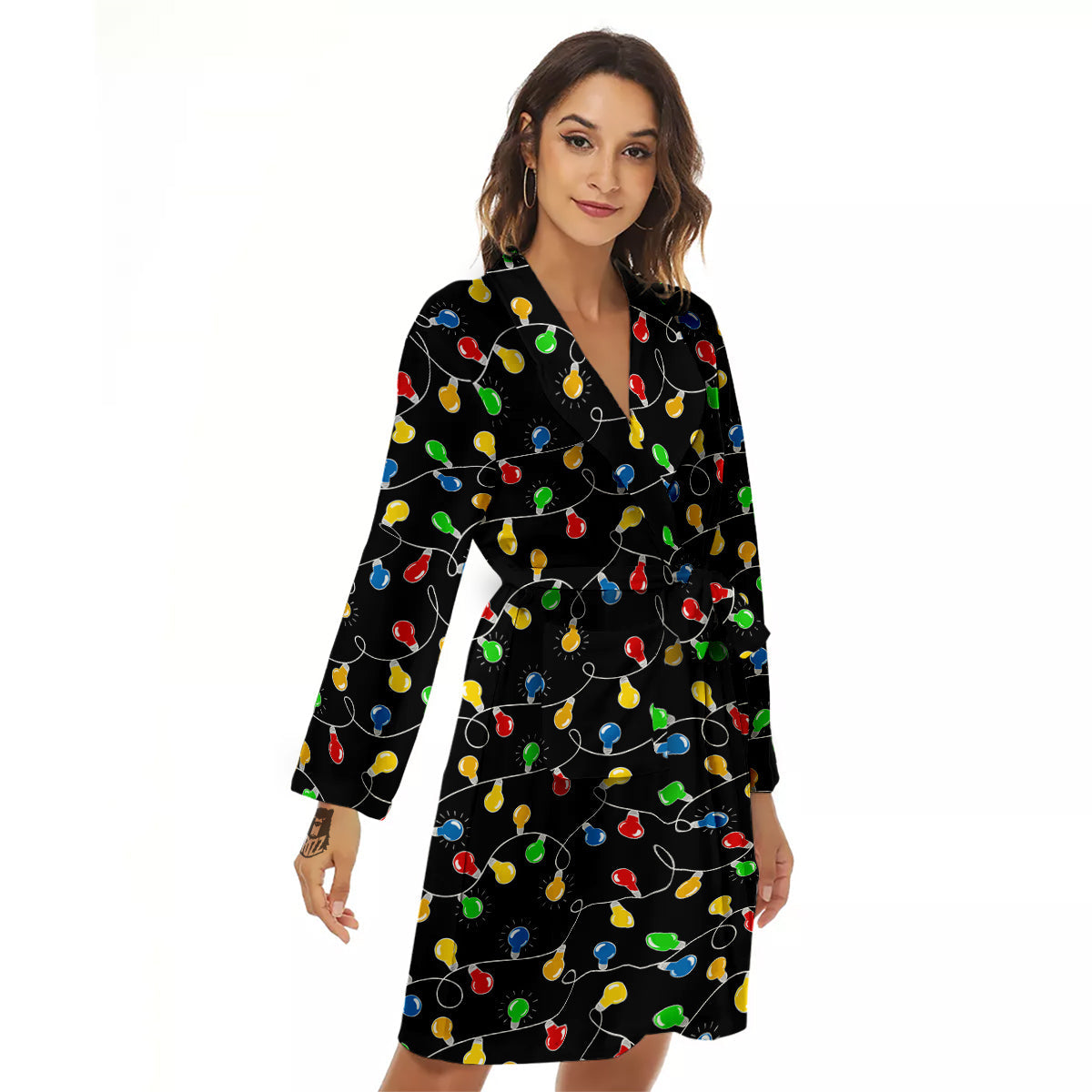 String Lights Colorful Christmas Print Women's Robe-grizzshop