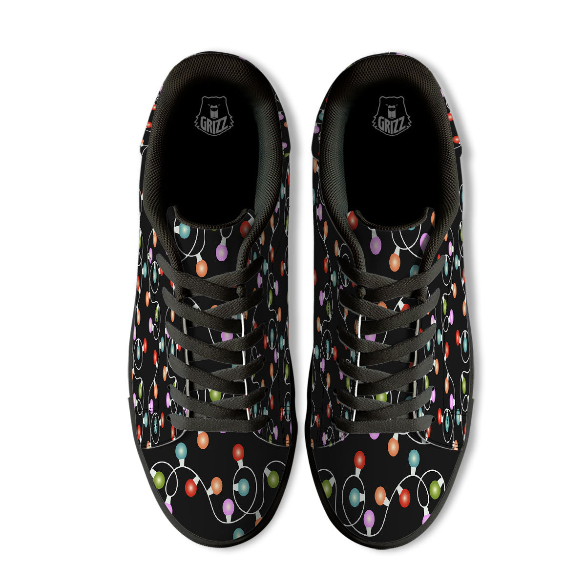 String Lights LED Christmas Print Black Low Top Sneakers-grizzshop