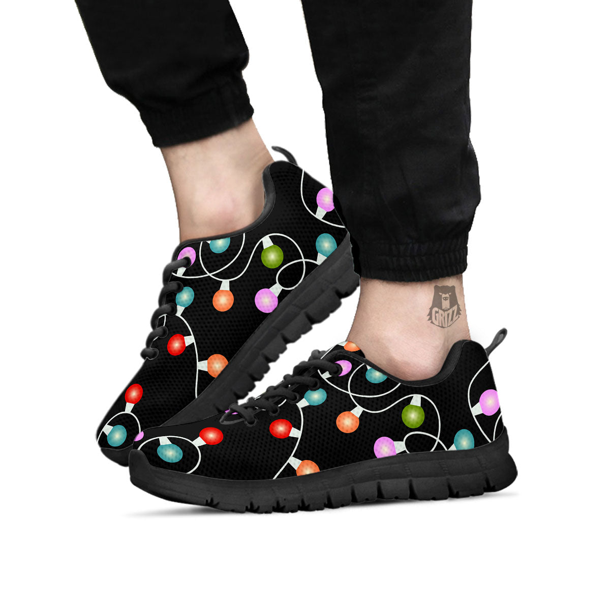 String Lights LED Christmas Print Black Sneaker-grizzshop