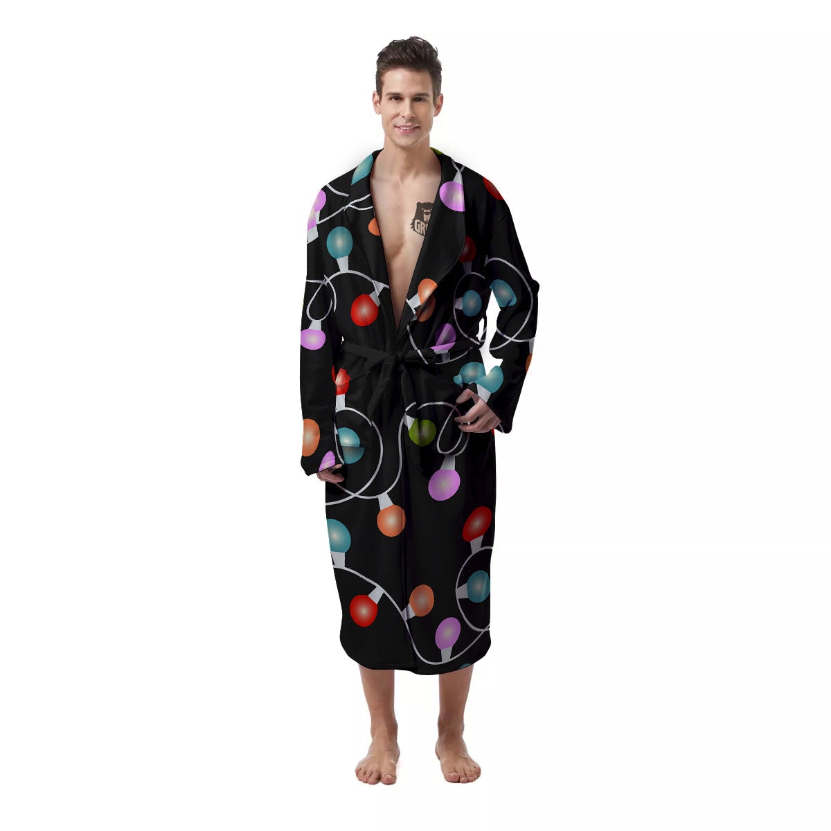 String Lights LED Christmas Print Men's Robe-grizzshop