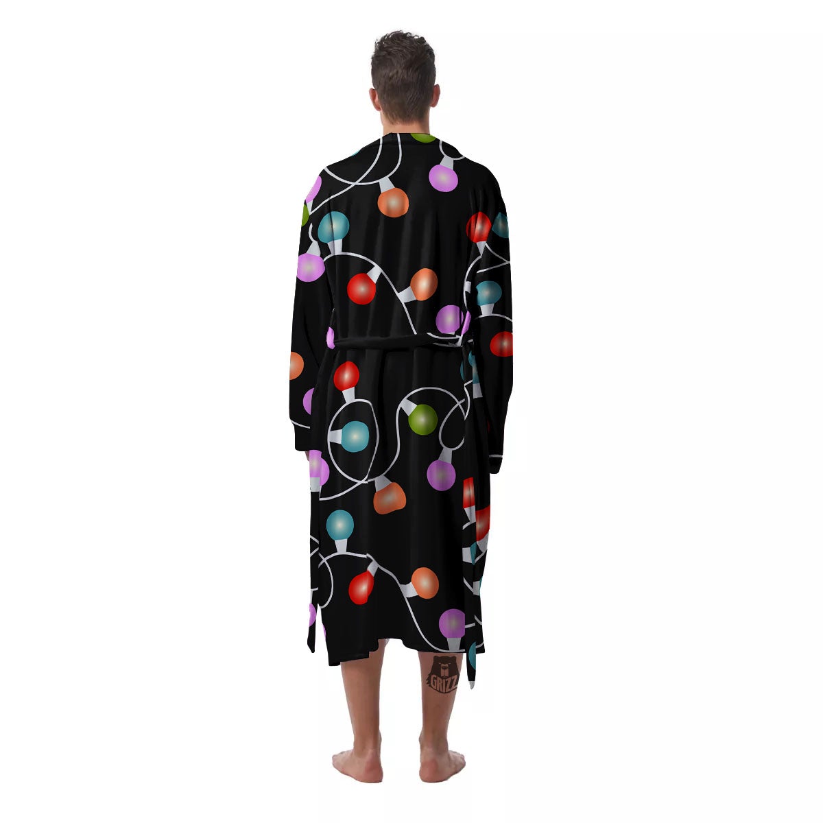 String Lights LED Christmas Print Men's Robe-grizzshop