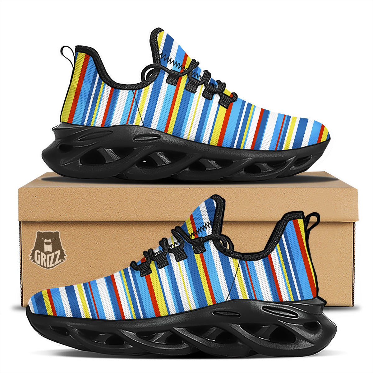 Stripe Autism Awareness Color Print Pattern Black Running Shoes-grizzshop