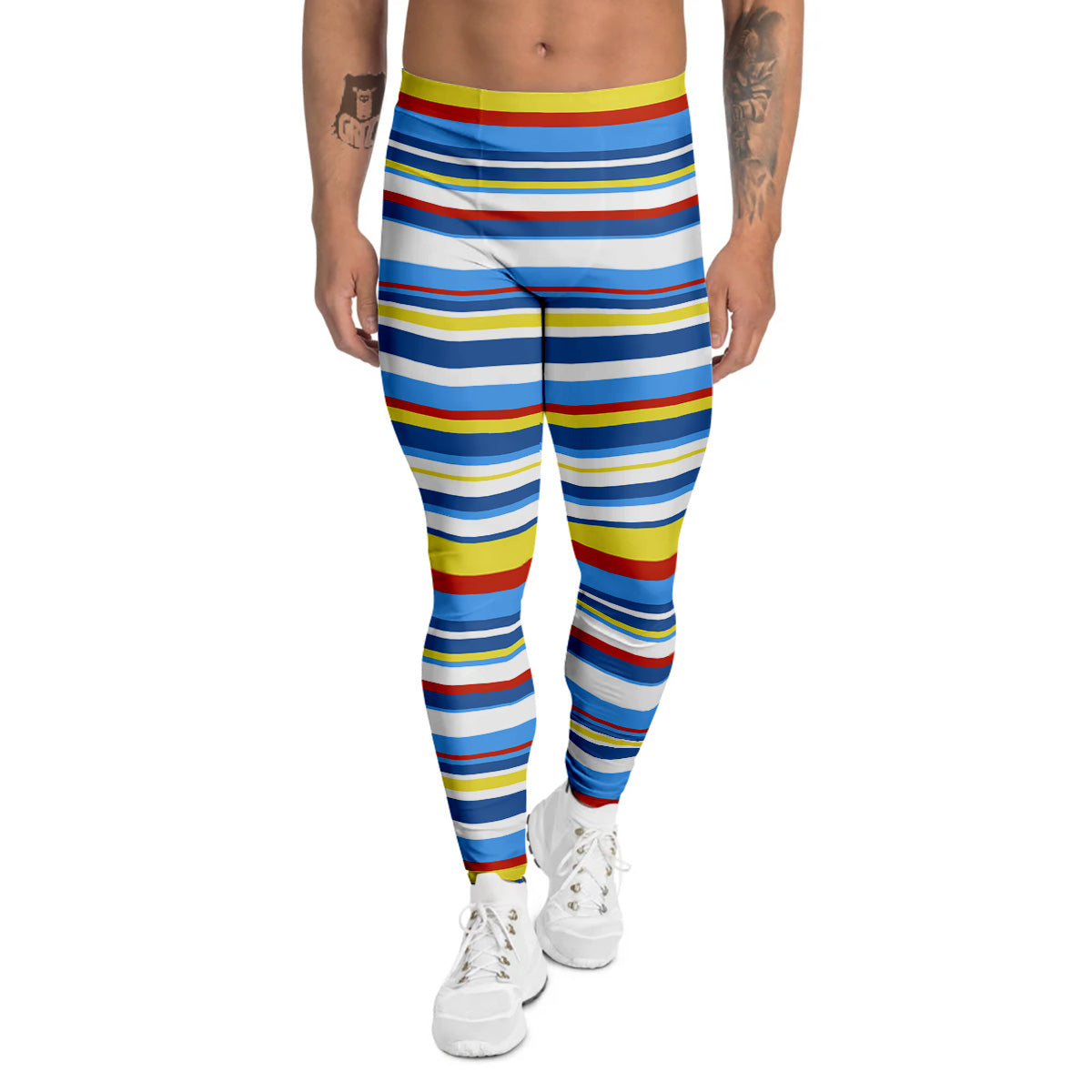 Stripe Autism Awareness Color Print Pattern Men's Leggings-grizzshop