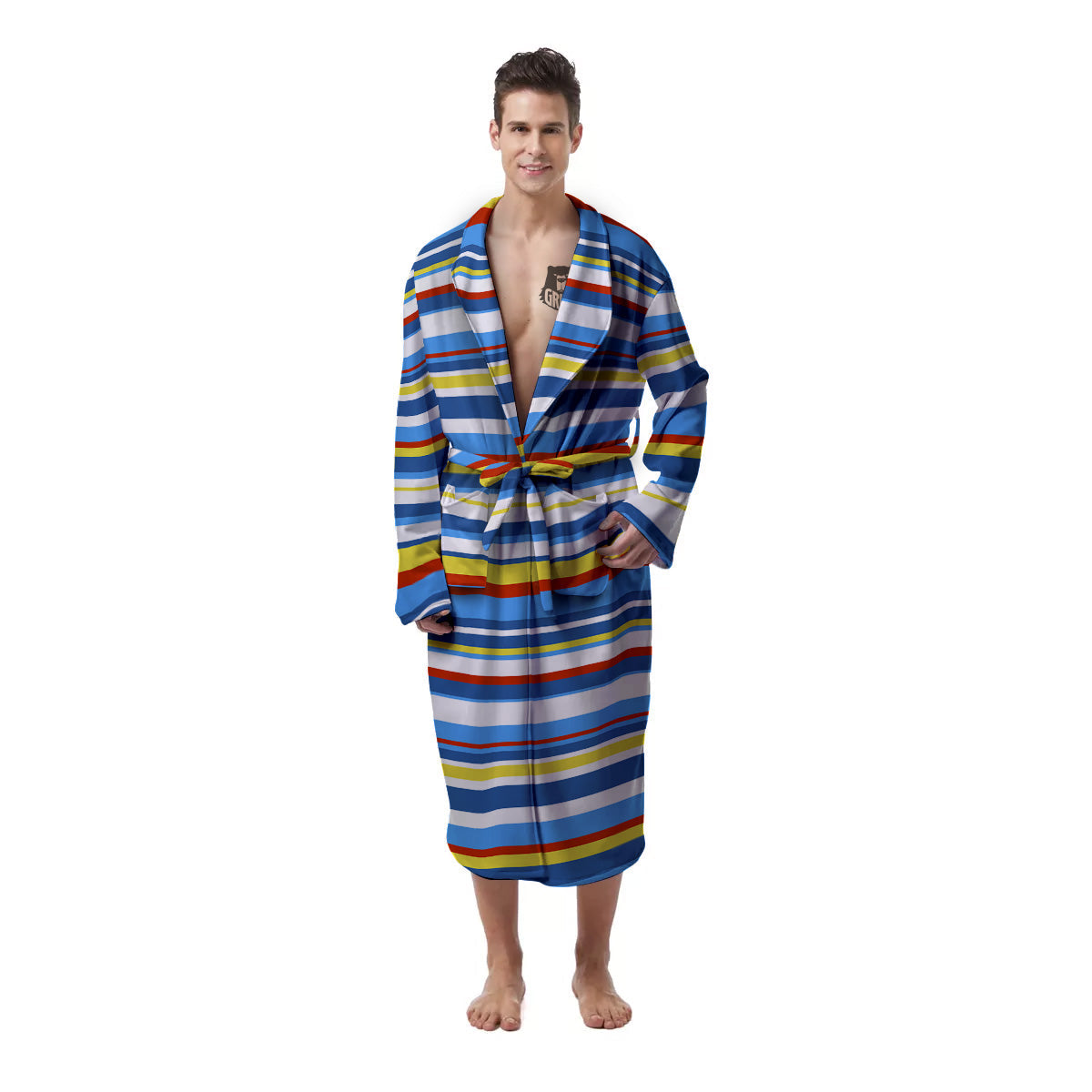 Stripe Autism Awareness Color Print Pattern Men's Robe-grizzshop