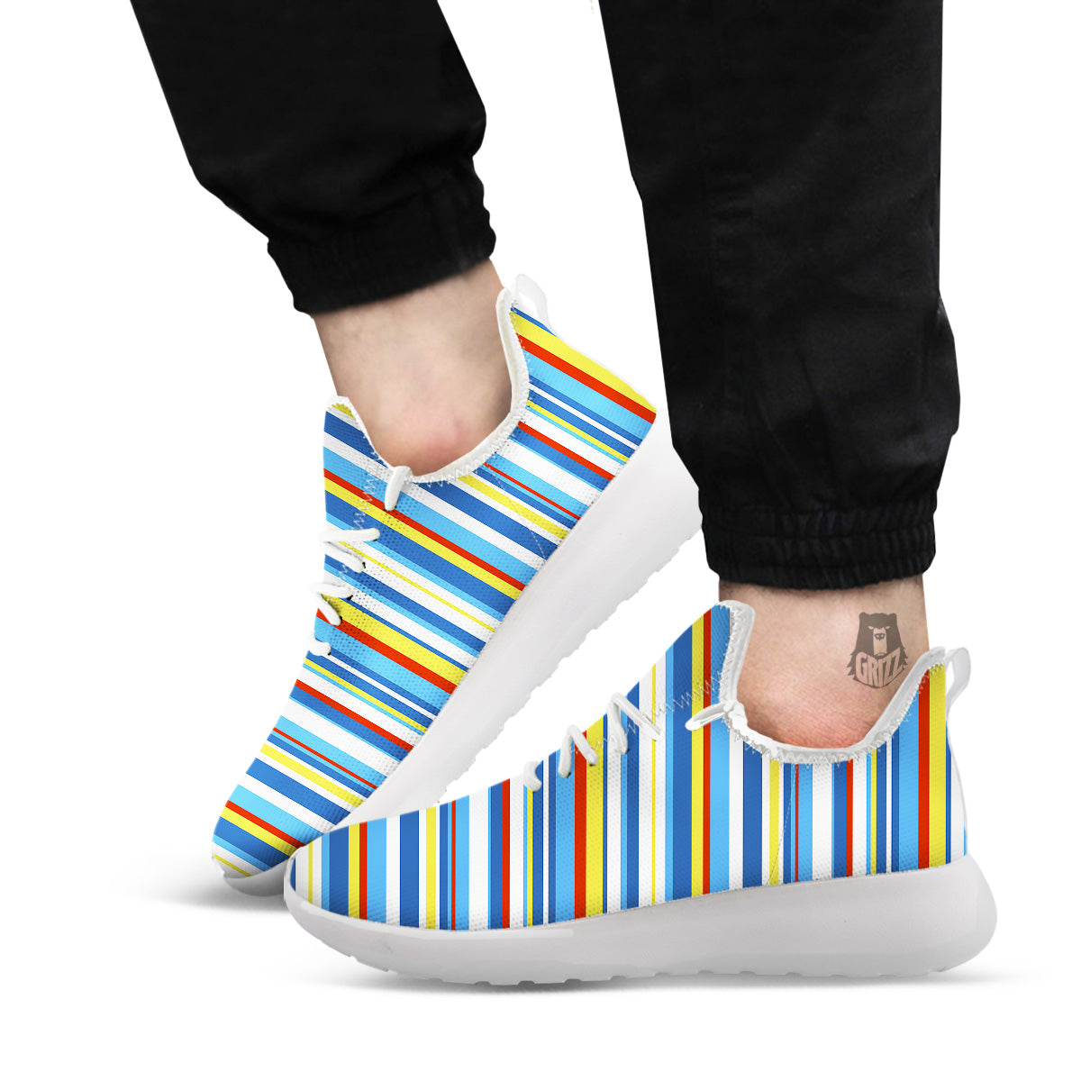 Stripe Autism Awareness Color Print Pattern White Athletic Shoes-grizzshop