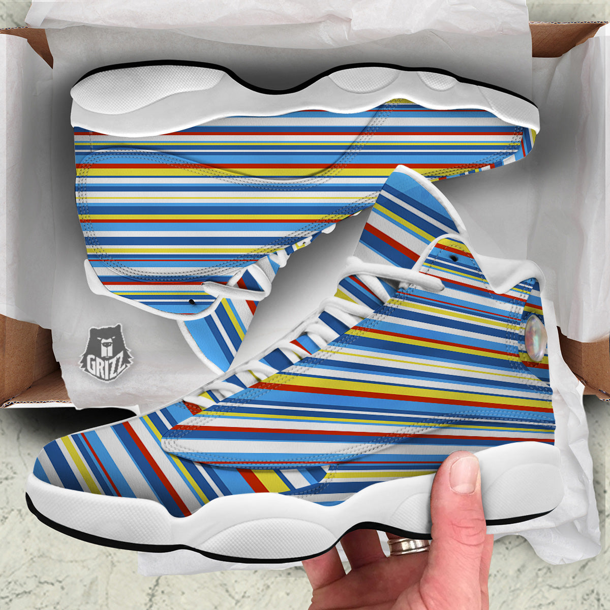 Stripe Autism Awareness Color Print Pattern White Basketball Shoes-grizzshop