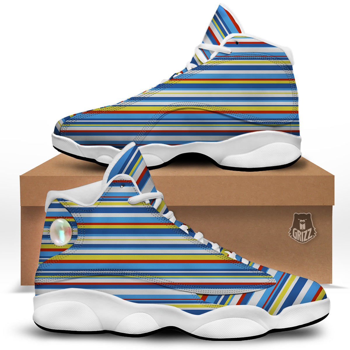 Stripe Autism Awareness Color Print Pattern White Basketball Shoes-grizzshop