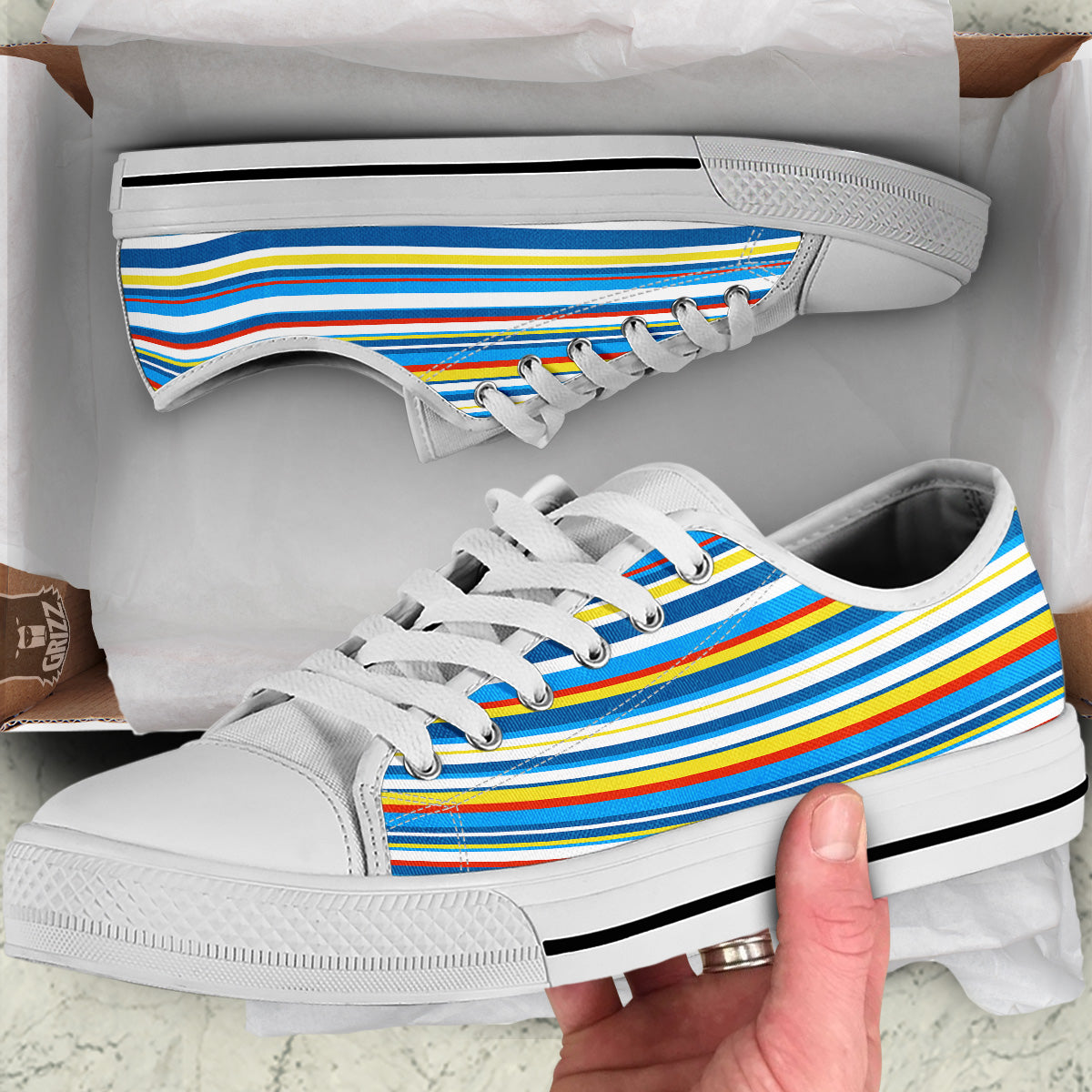Stripe Autism Awareness Color Print Pattern White Low Top Shoes-grizzshop
