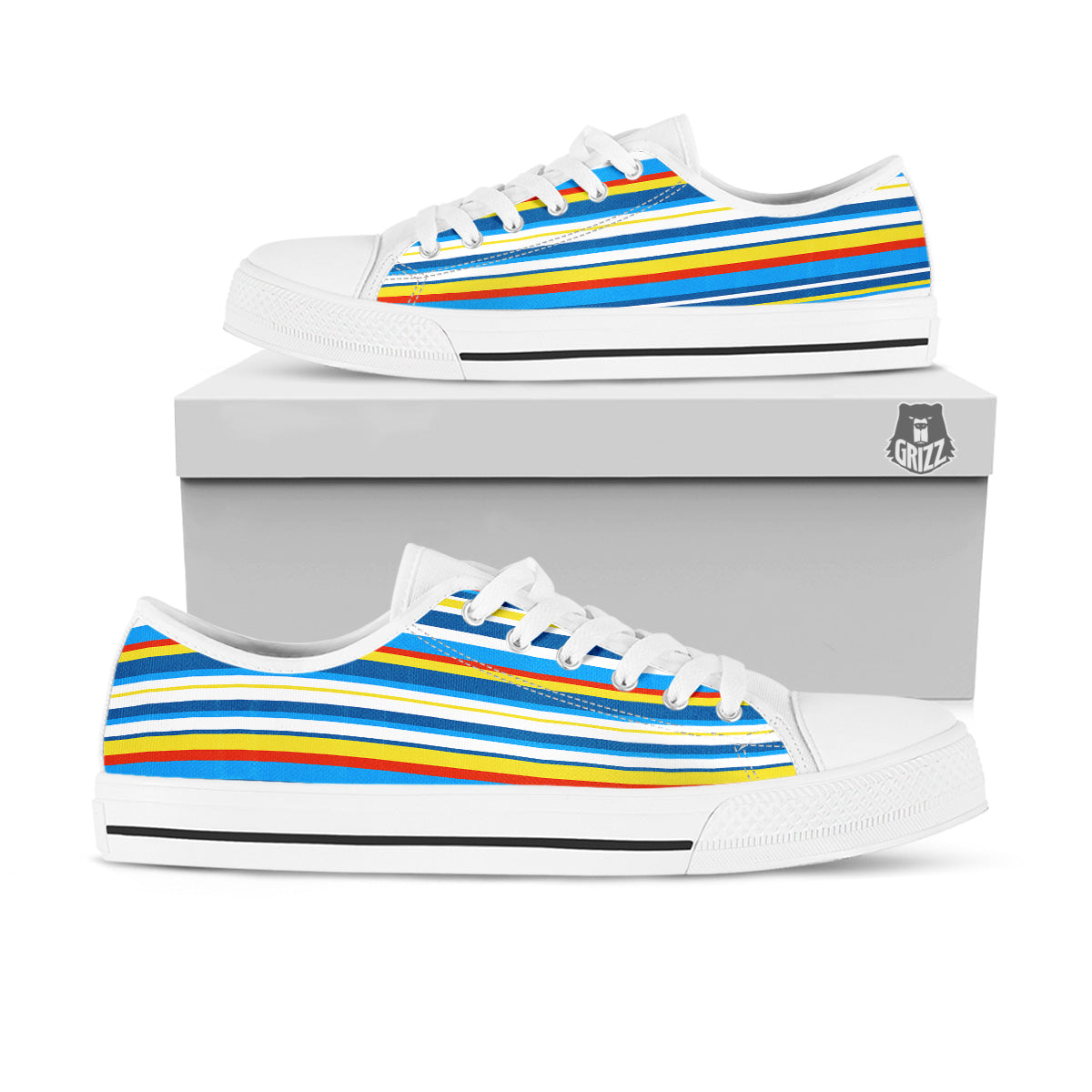 Stripe Autism Awareness Color Print Pattern White Low Top Shoes-grizzshop