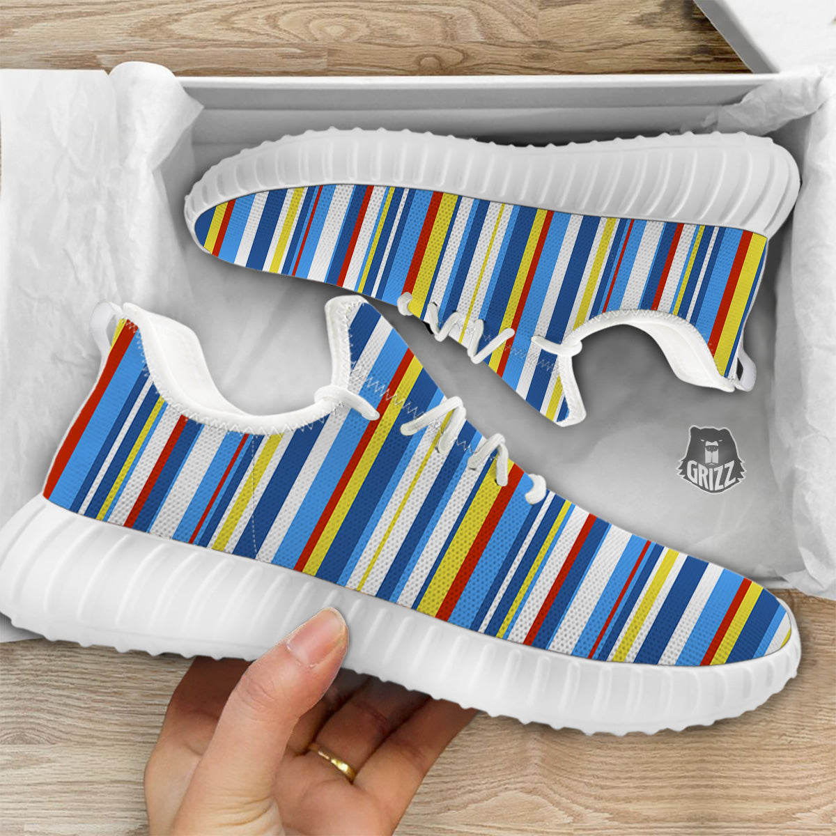 Stripe Autism Awareness Color Print Pattern White Walking Shoes-grizzshop
