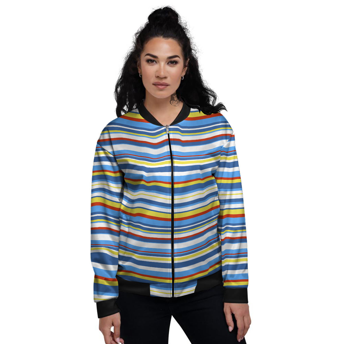 Stripe Autism Awareness Color Print Pattern Women's Bomber Jacket-grizzshop