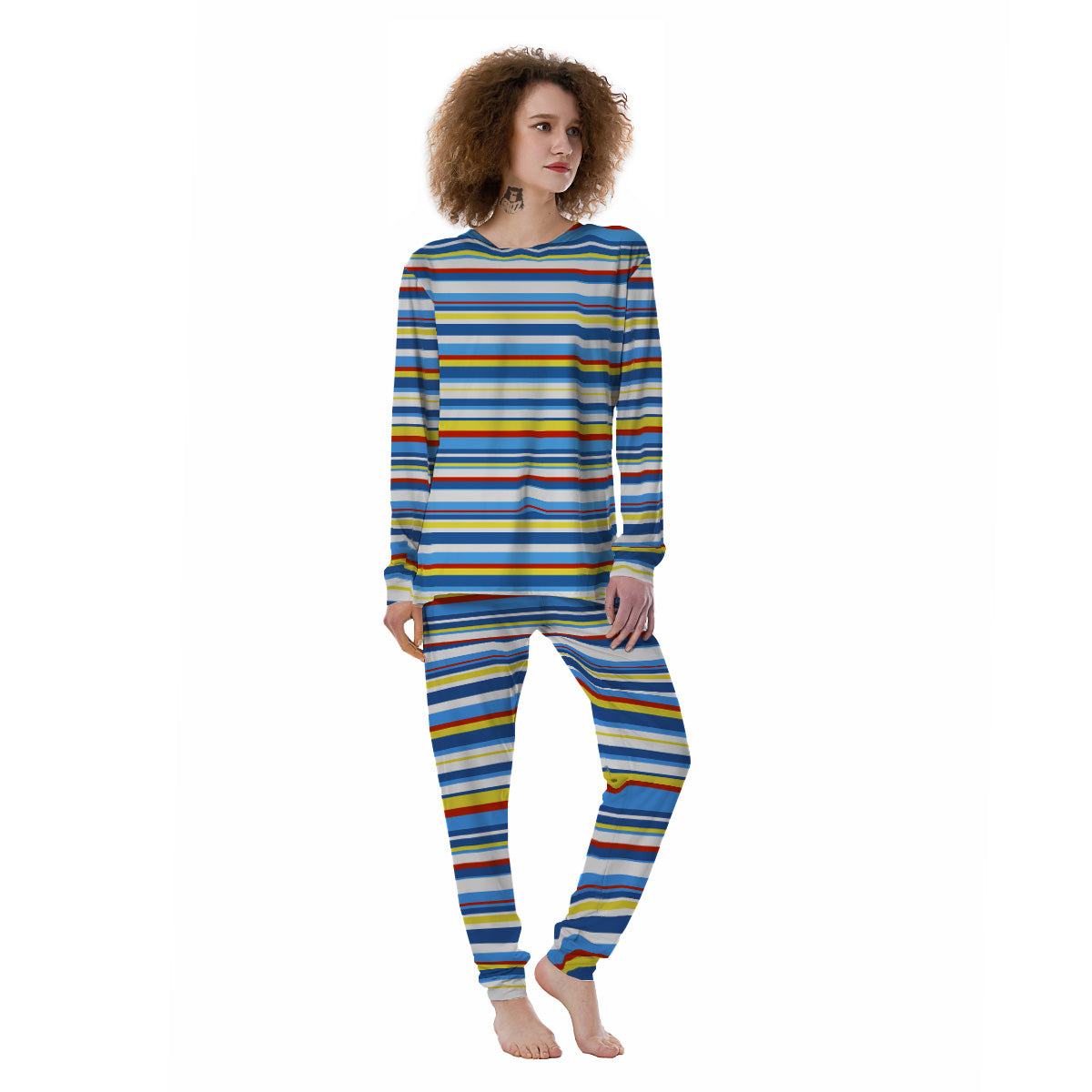 Stripe Autism Awareness Color Print Pattern Women's Pajamas-grizzshop