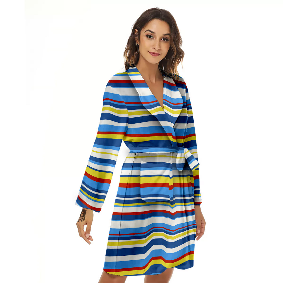 Stripe Autism Awareness Color Print Pattern Women's Robe-grizzshop