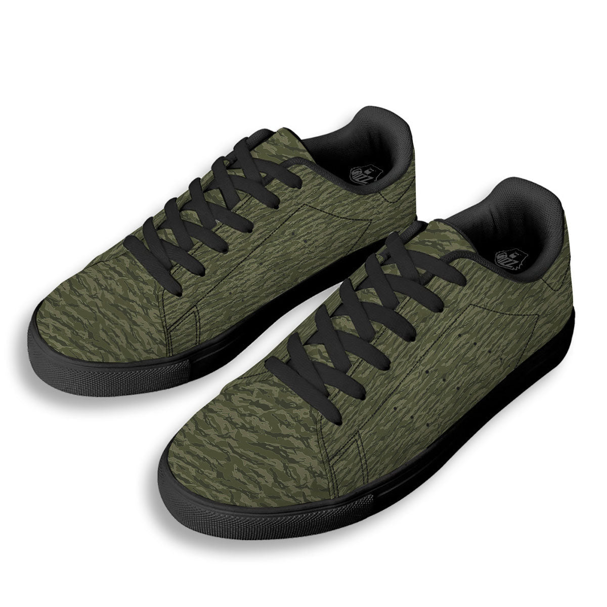 Stripe Camo Green Tiger Print Pattern Black Low Top Sneakers-grizzshop