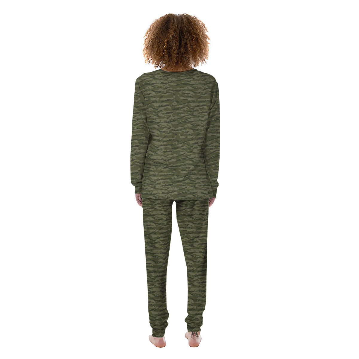 Stripe Camo Green Tiger Print Pattern Women's Pajamas-grizzshop