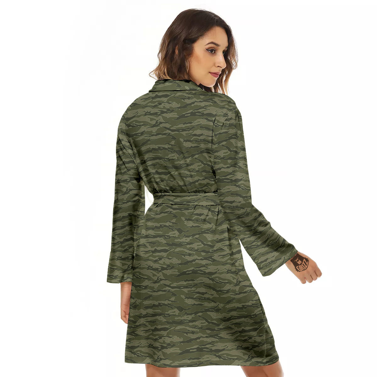 Stripe Camo Green Tiger Print Pattern Women's Robe-grizzshop