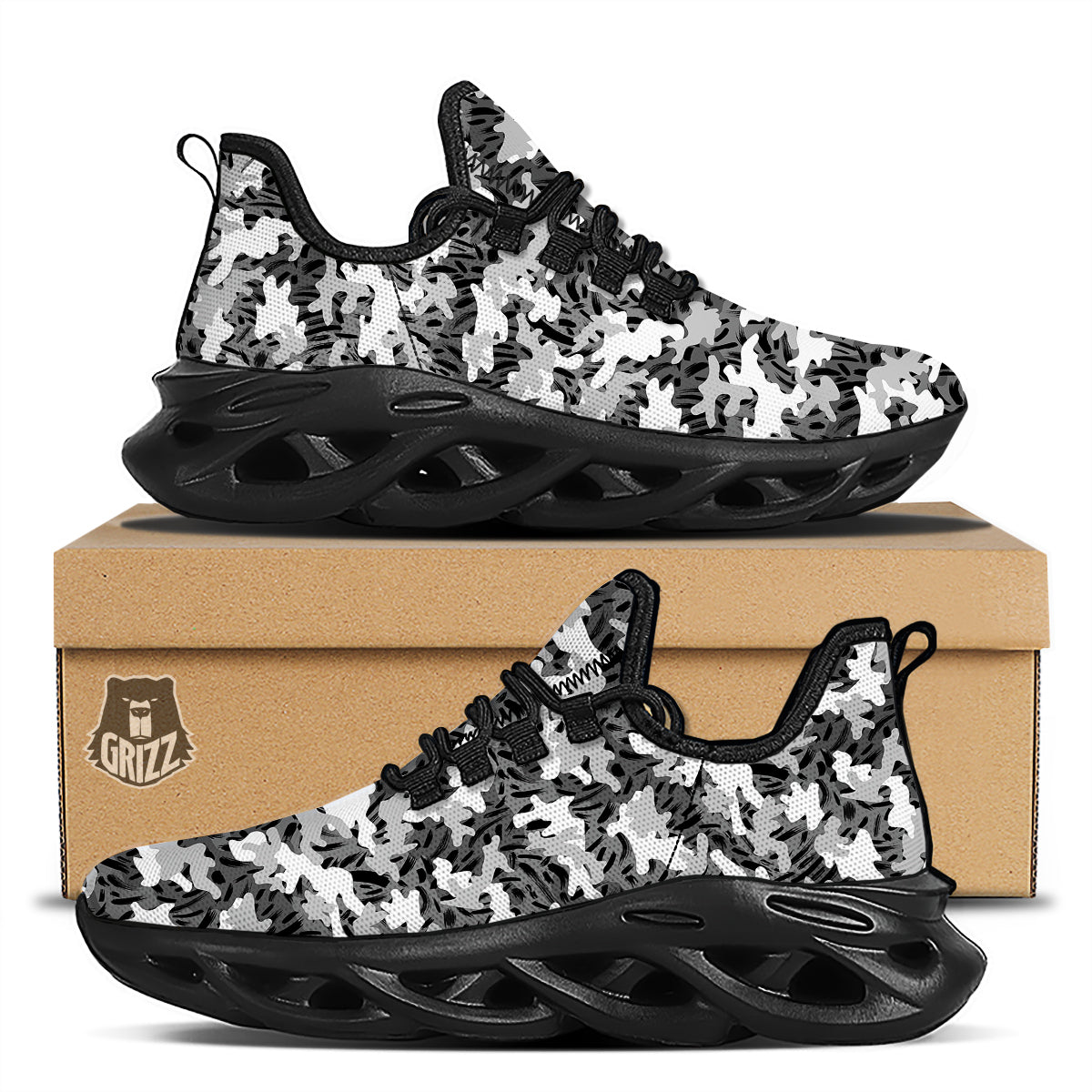 Stripe Camo Winter Tiger Print Pattern Black Running Shoes-grizzshop