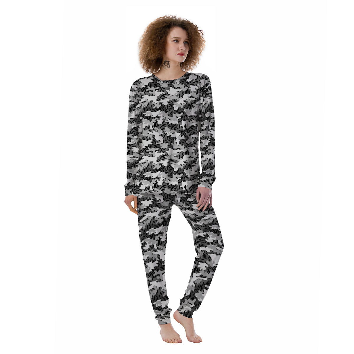 Stripe Camo Winter Tiger Print Pattern Women's Pajamas-grizzshop