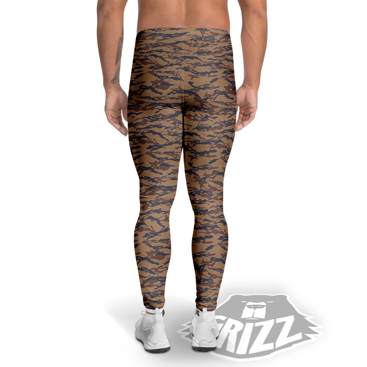 Stripe Camouflage Desert Tiger Print Men's Leggings-grizzshop