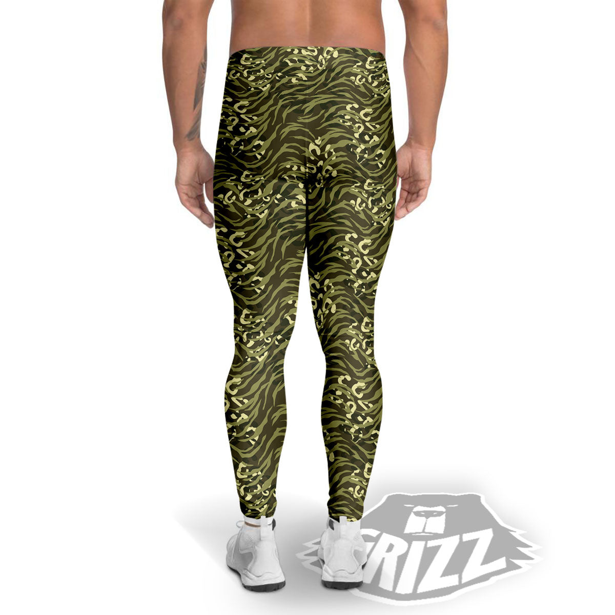 Stripe Camouflage Green Tiger Print Men's Leggings-grizzshop