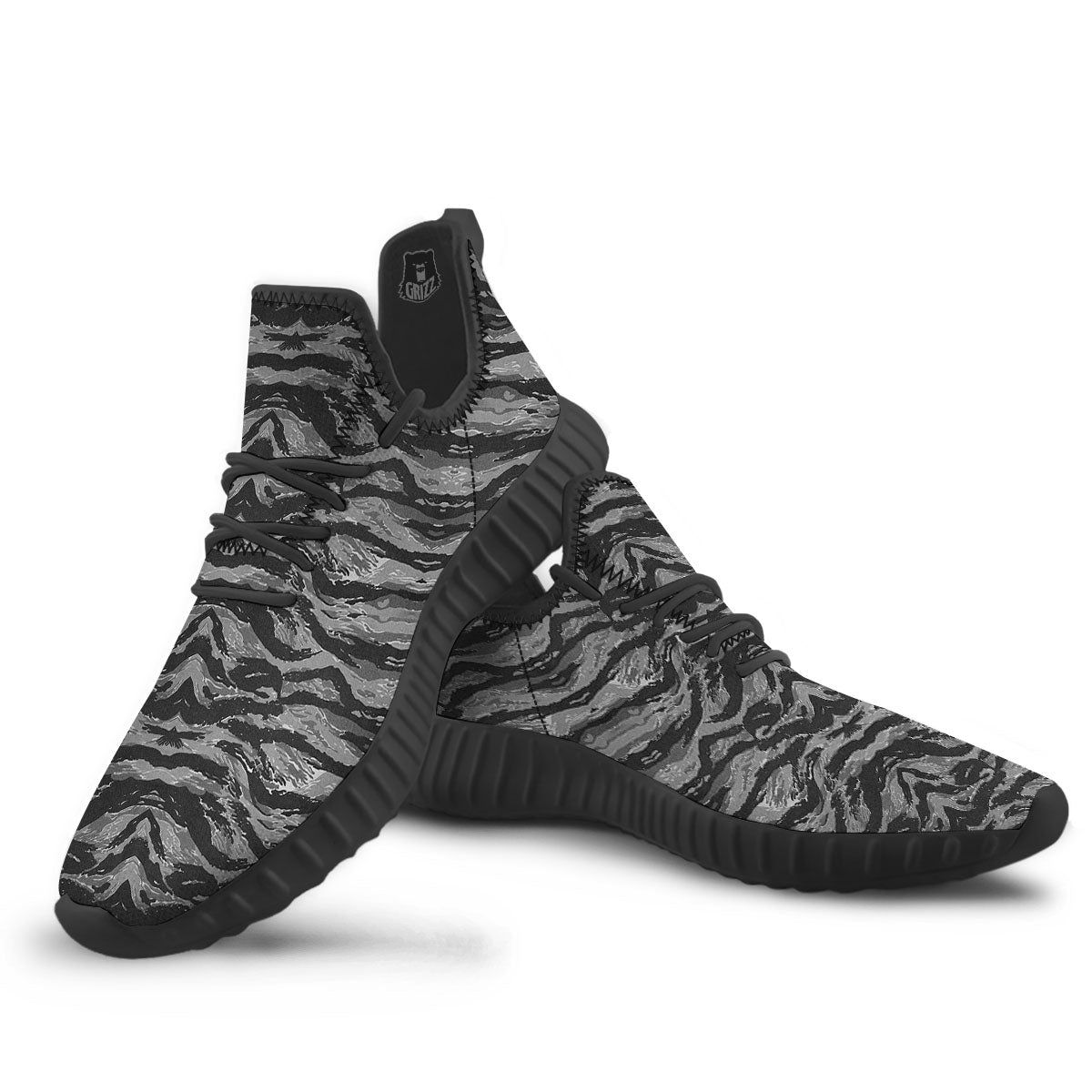 Stripe Camouflage Grey Tiger Print Black Walking Shoes-grizzshop