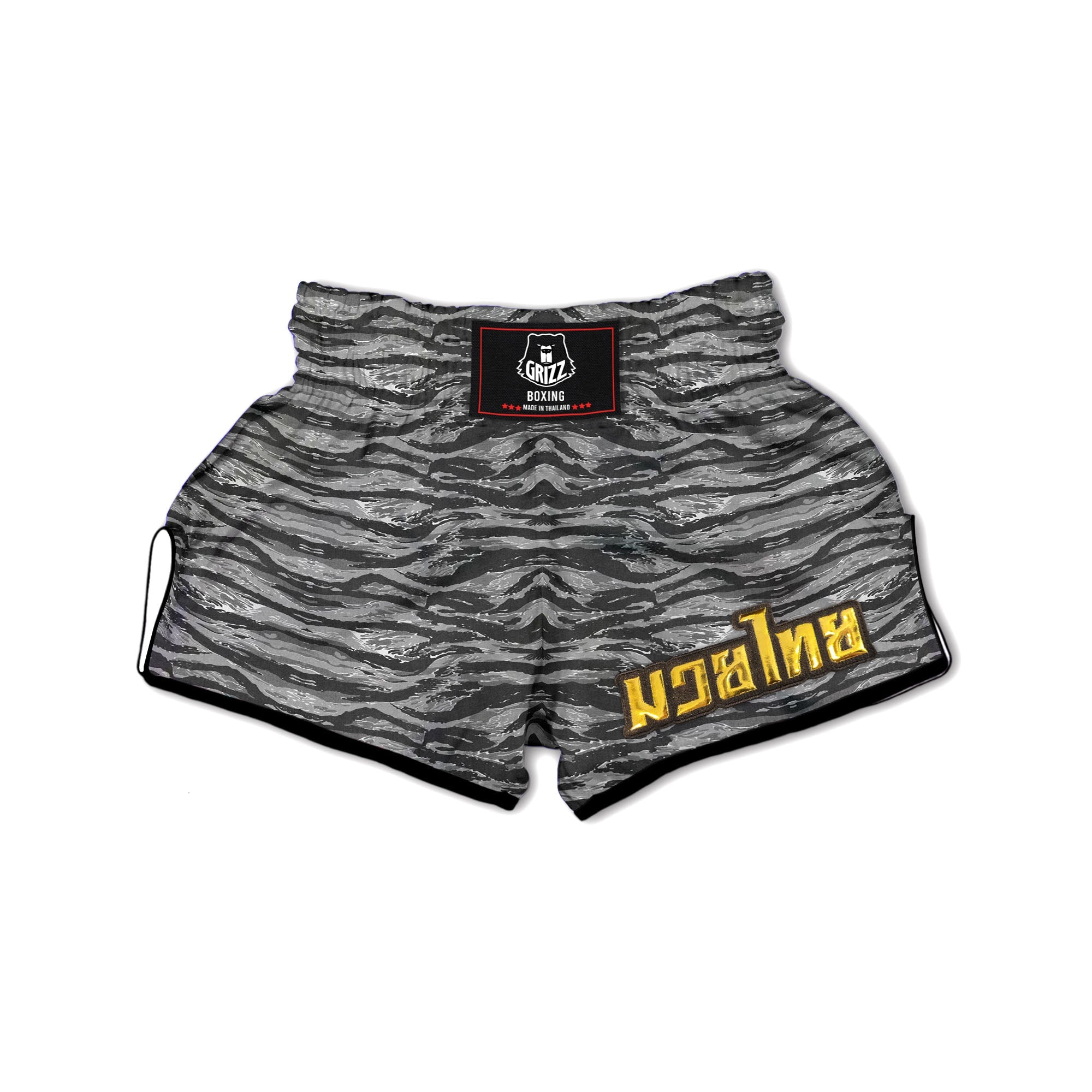 Stripe Camouflage Grey Tiger Print Muay Thai Boxing Shorts-grizzshop