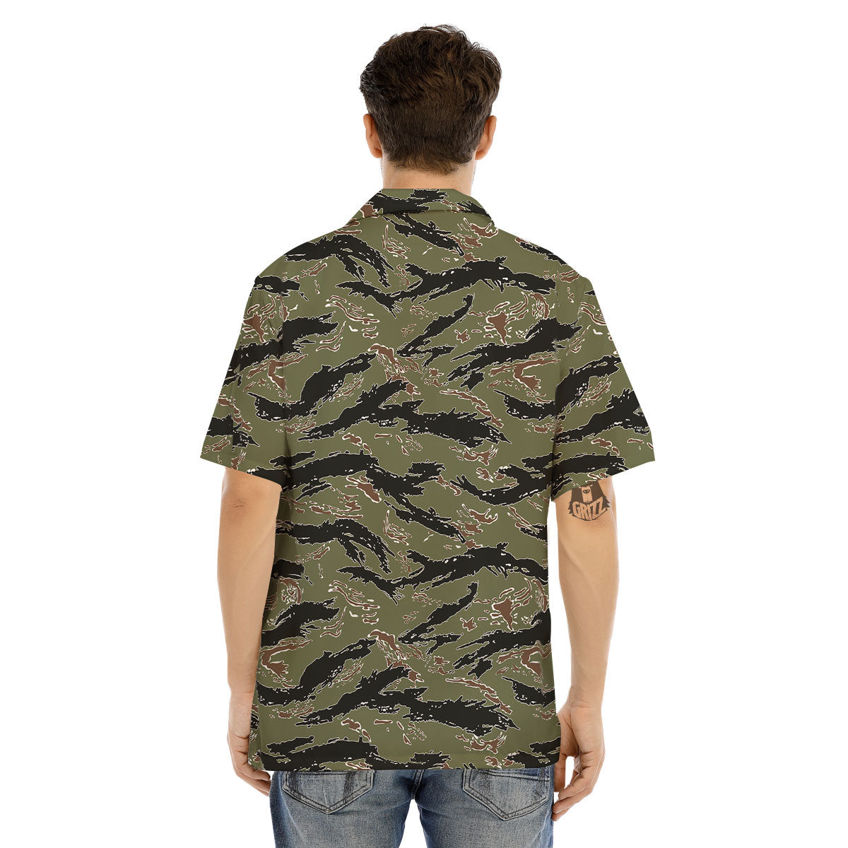 Stripe Camouflage Military Tiger Print Men's Hawaiian Shirt-grizzshop