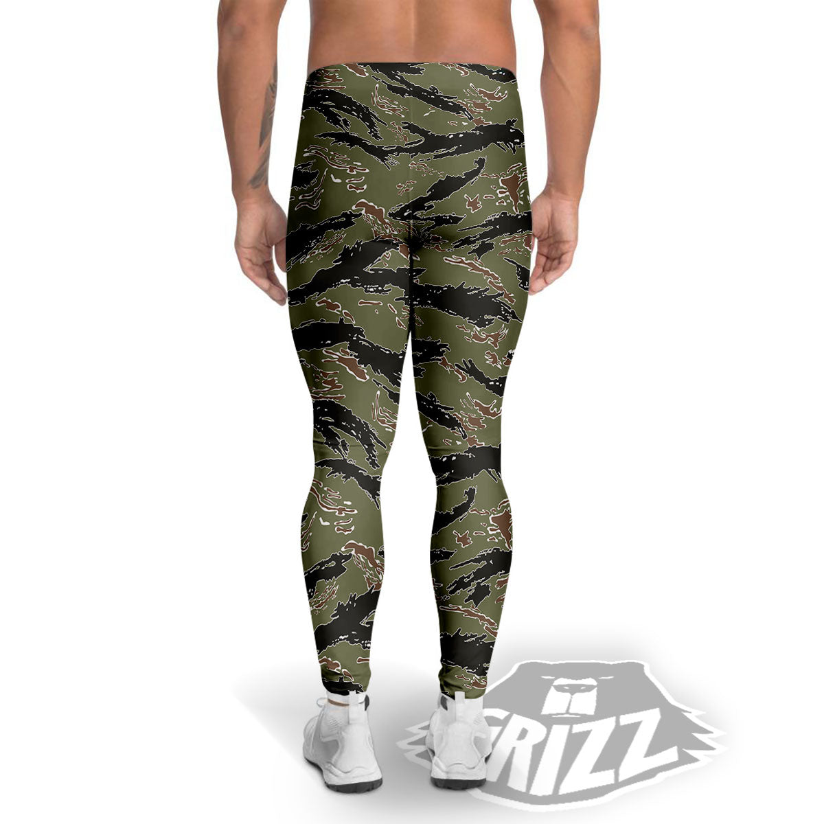 Stripe Camouflage Military Tiger Print Men's Leggings-grizzshop