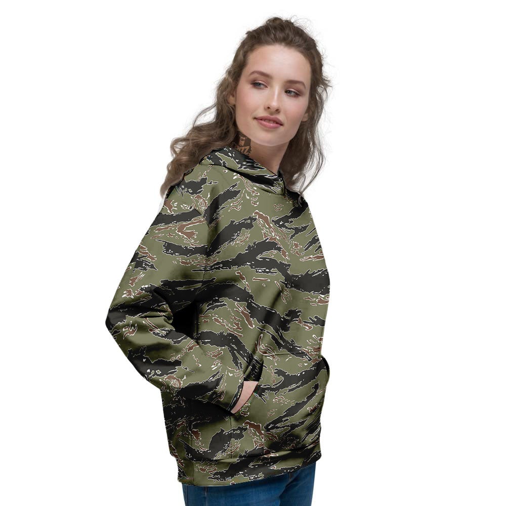 Stripe Camouflage Military Tiger Print Women's Hoodie-grizzshop