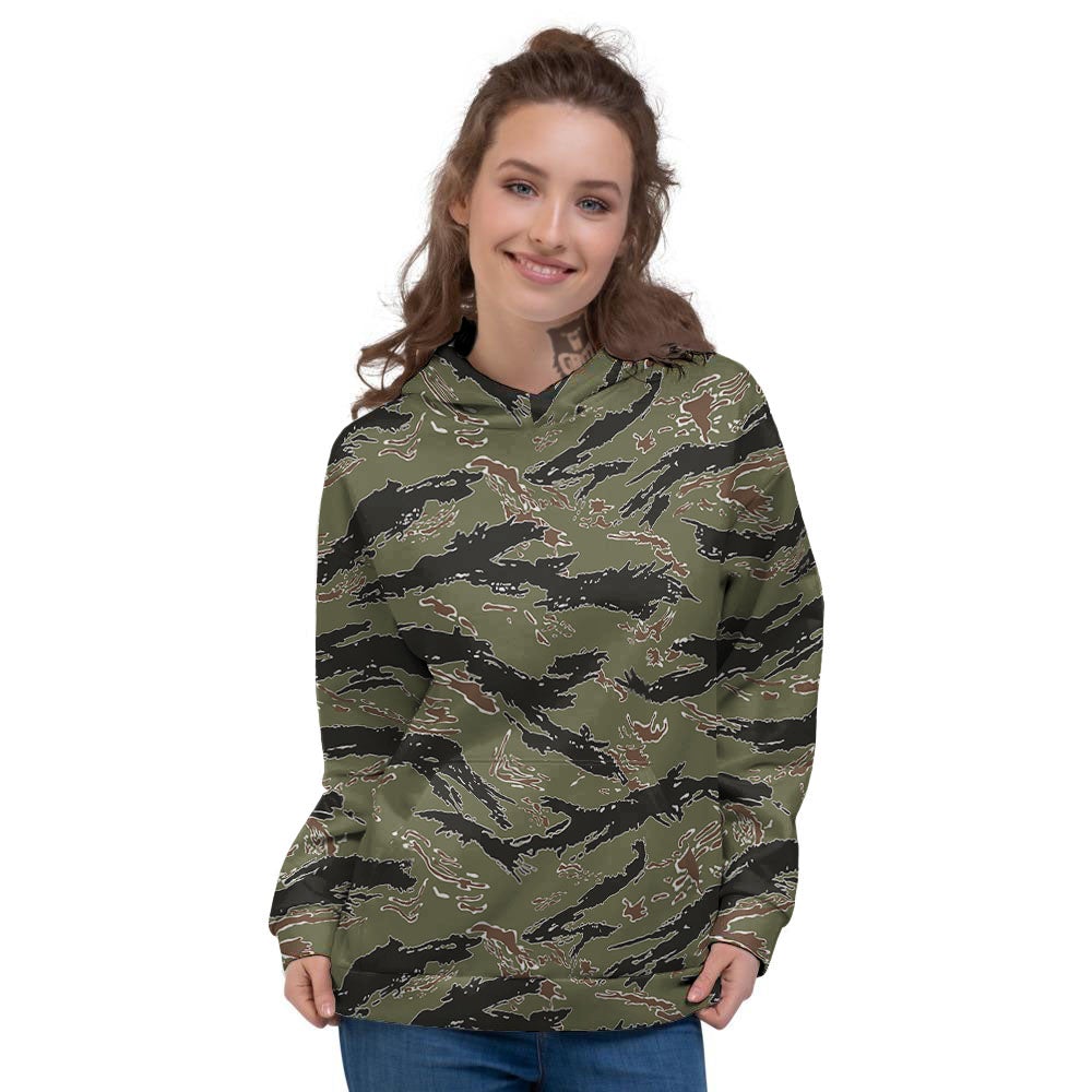 Stripe Camouflage Military Tiger Print Women's Hoodie-grizzshop