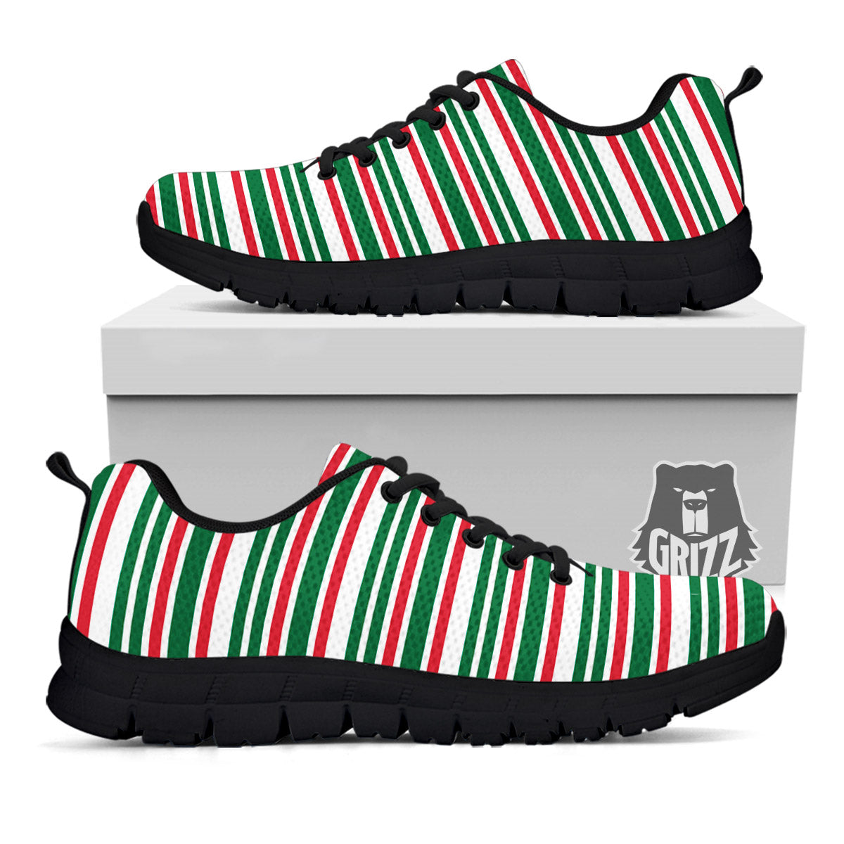 Stripe Candy Cane Print Pattern Black Sneaker-grizzshop