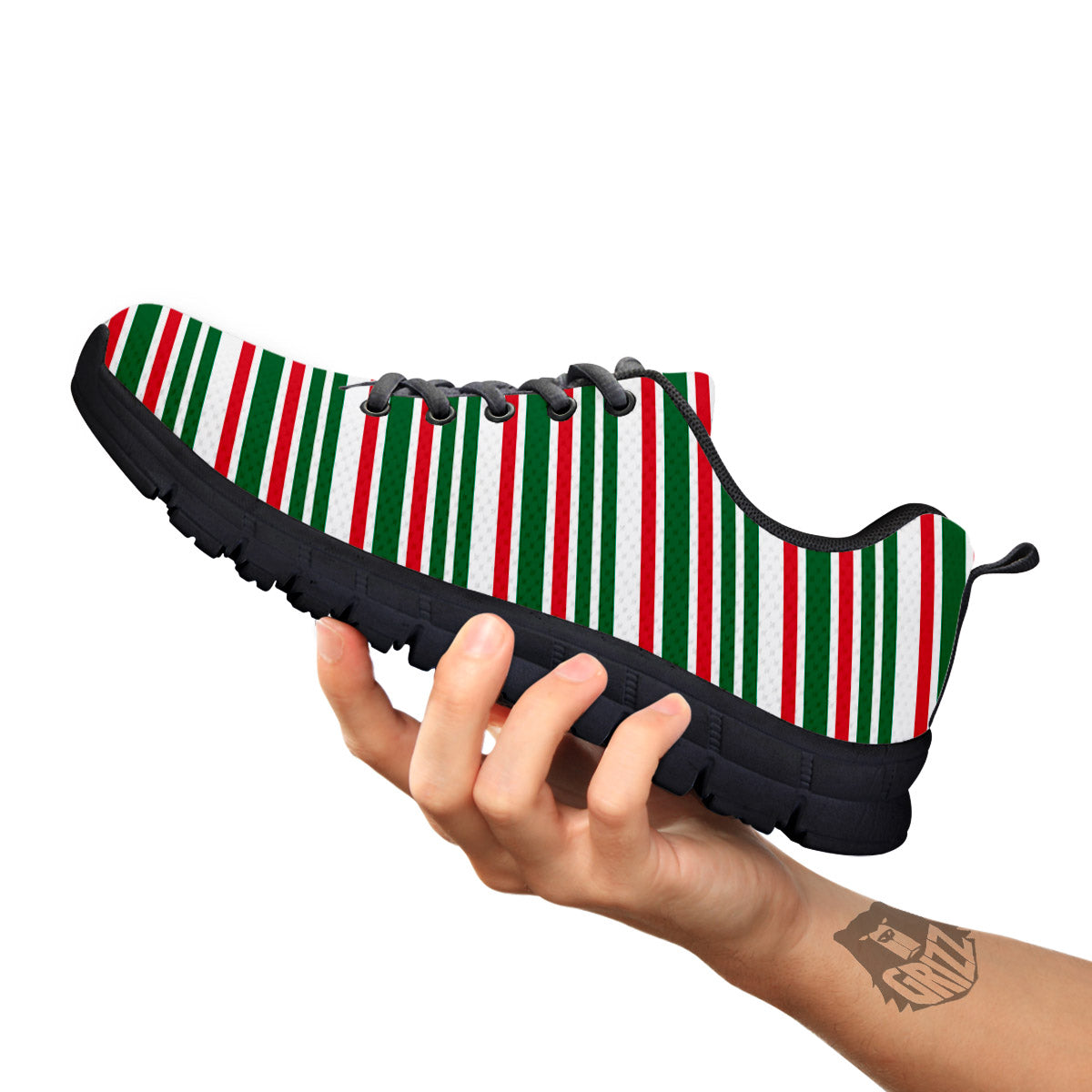 Stripe Candy Cane Print Pattern Black Sneaker-grizzshop