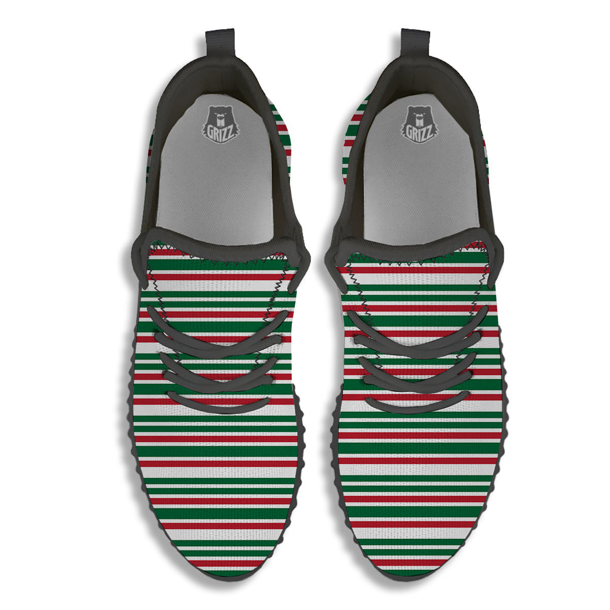 Stripe Candy Cane Print Pattern Black Walking Shoes-grizzshop