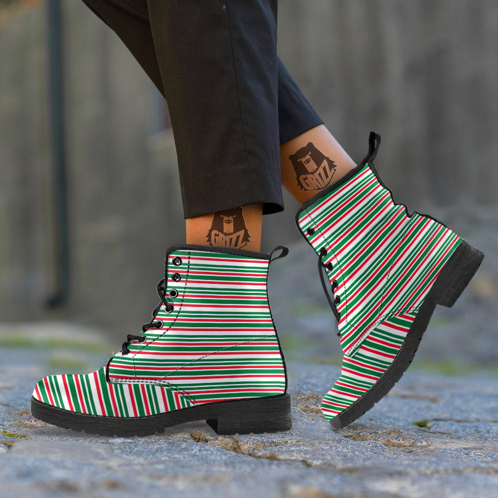 Stripe Candy Cane Print Pattern Leather Boots-grizzshop