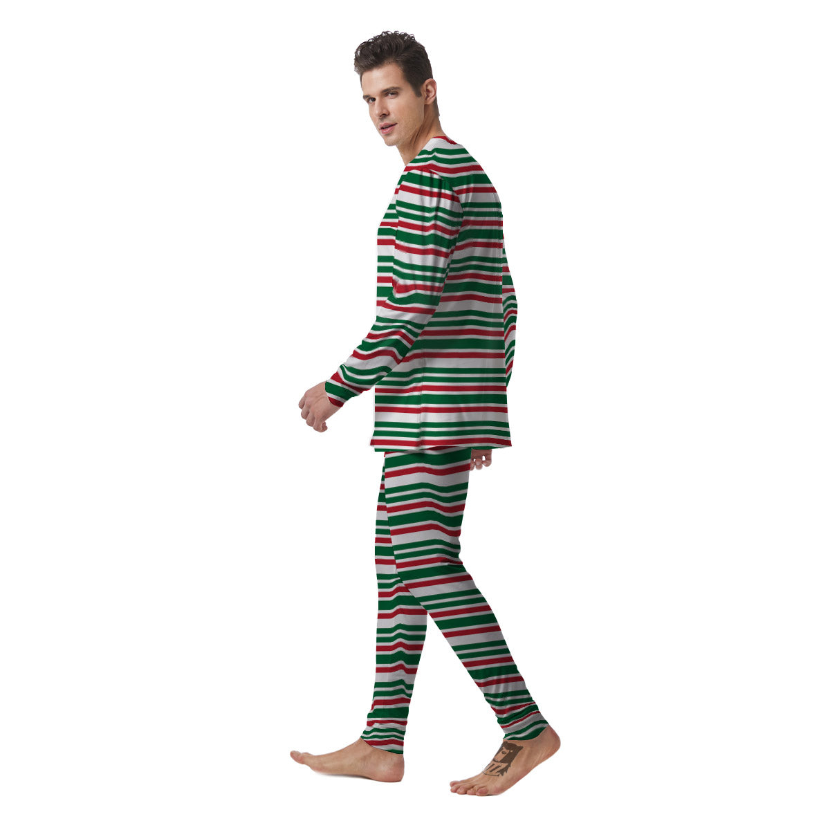Stripe Candy Cane Print Pattern Men's Pajamas-grizzshop