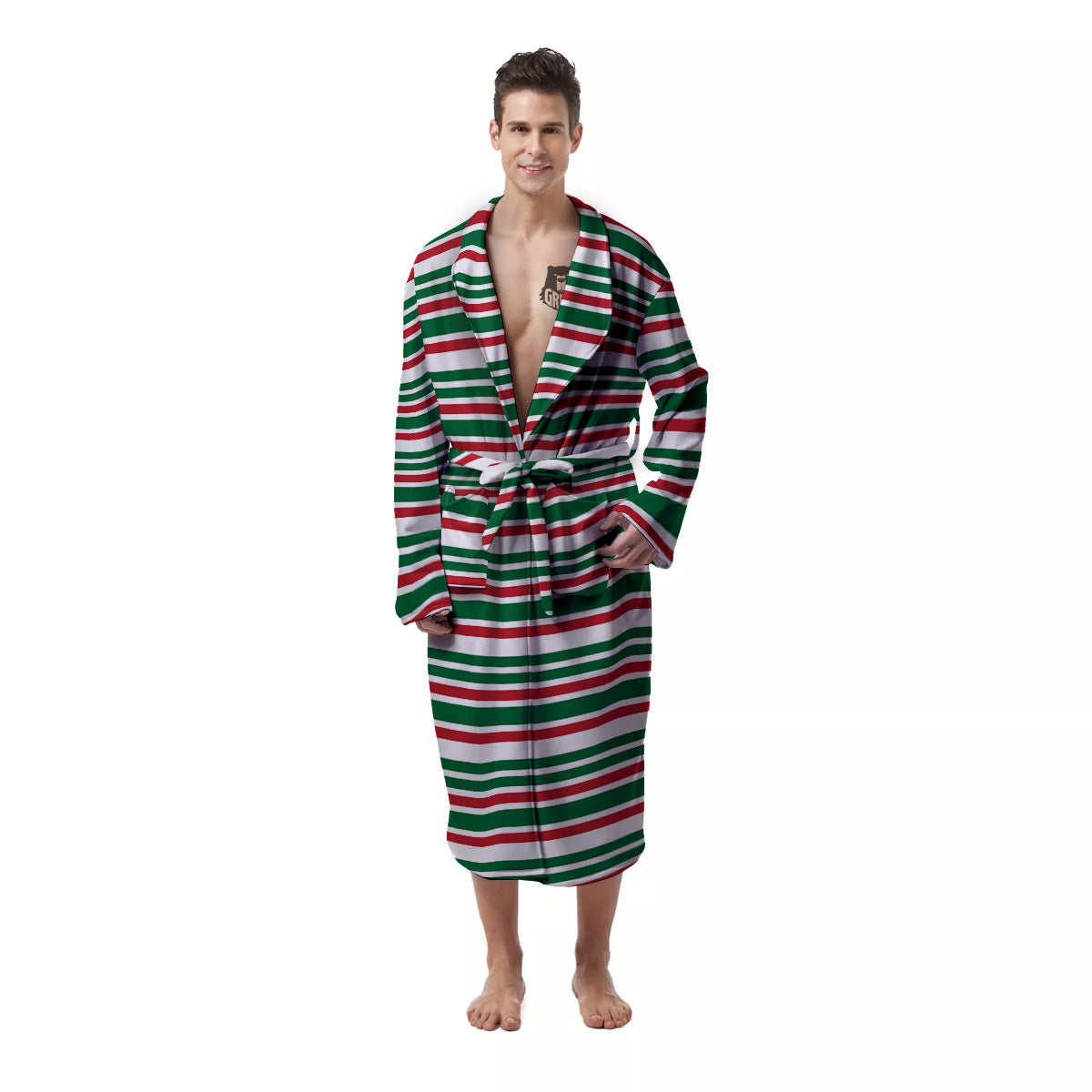 Stripe Candy Cane Print Pattern Men's Robe-grizzshop