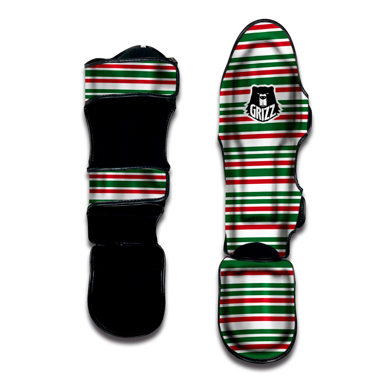 Stripe Candy Cane Print Pattern Muay Thai Shin Guards-grizzshop