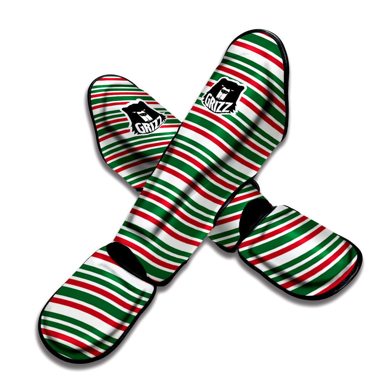 Stripe Candy Cane Print Pattern Muay Thai Shin Guards-grizzshop