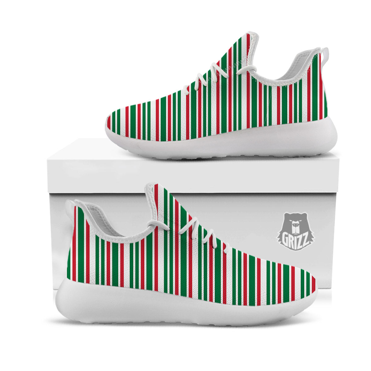 Stripe Candy Cane Print Pattern White Athletic Shoes-grizzshop