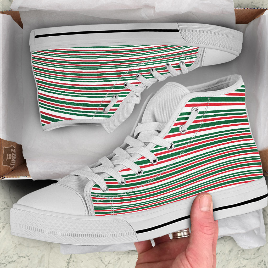 Stripe Candy Cane Print Pattern White High Top Shoes-grizzshop