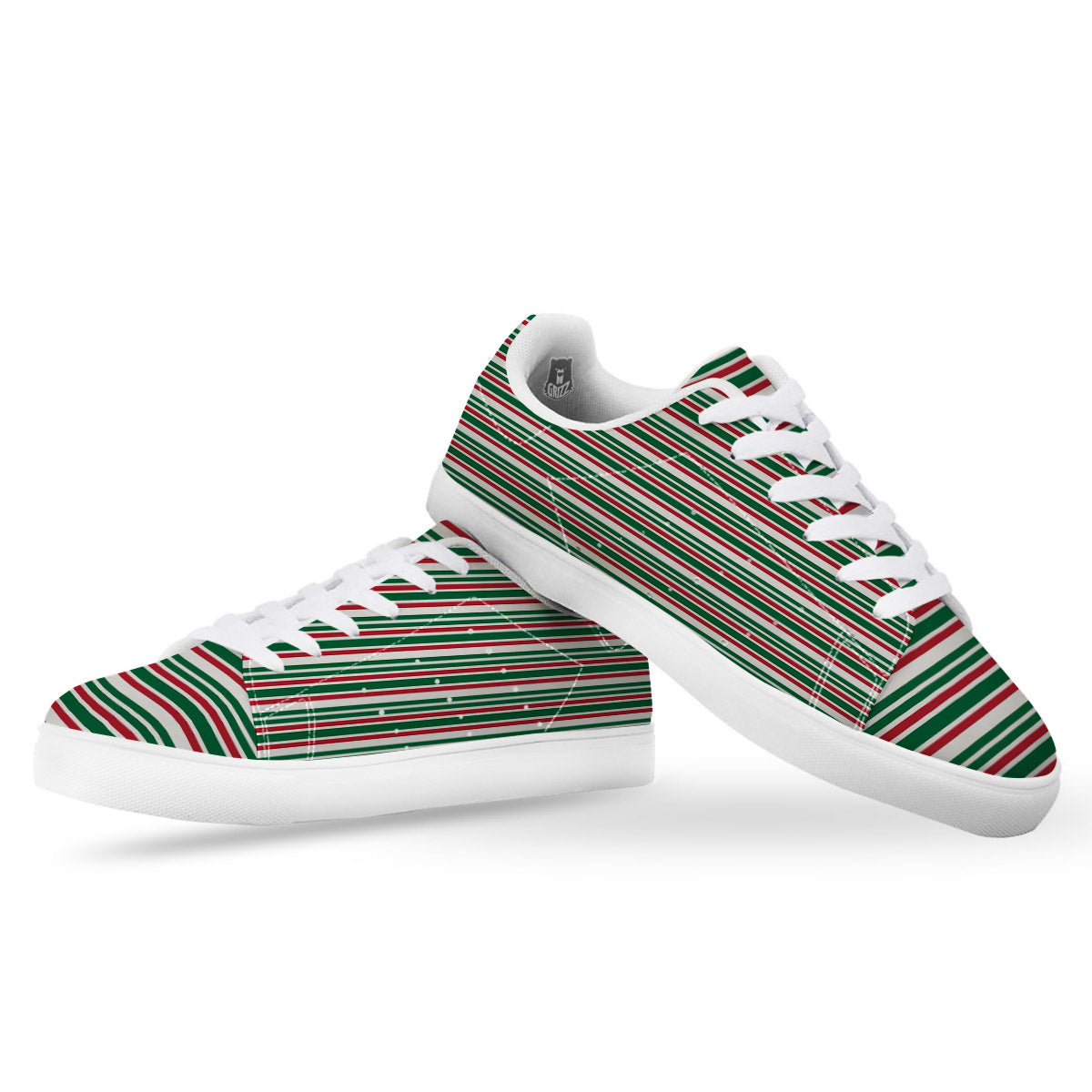 Stripe Candy Cane Print Pattern White Low Top Sneakers-grizzshop