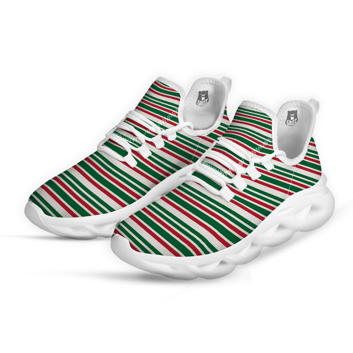 Stripe Candy Cane Print Pattern White Running Shoes-grizzshop
